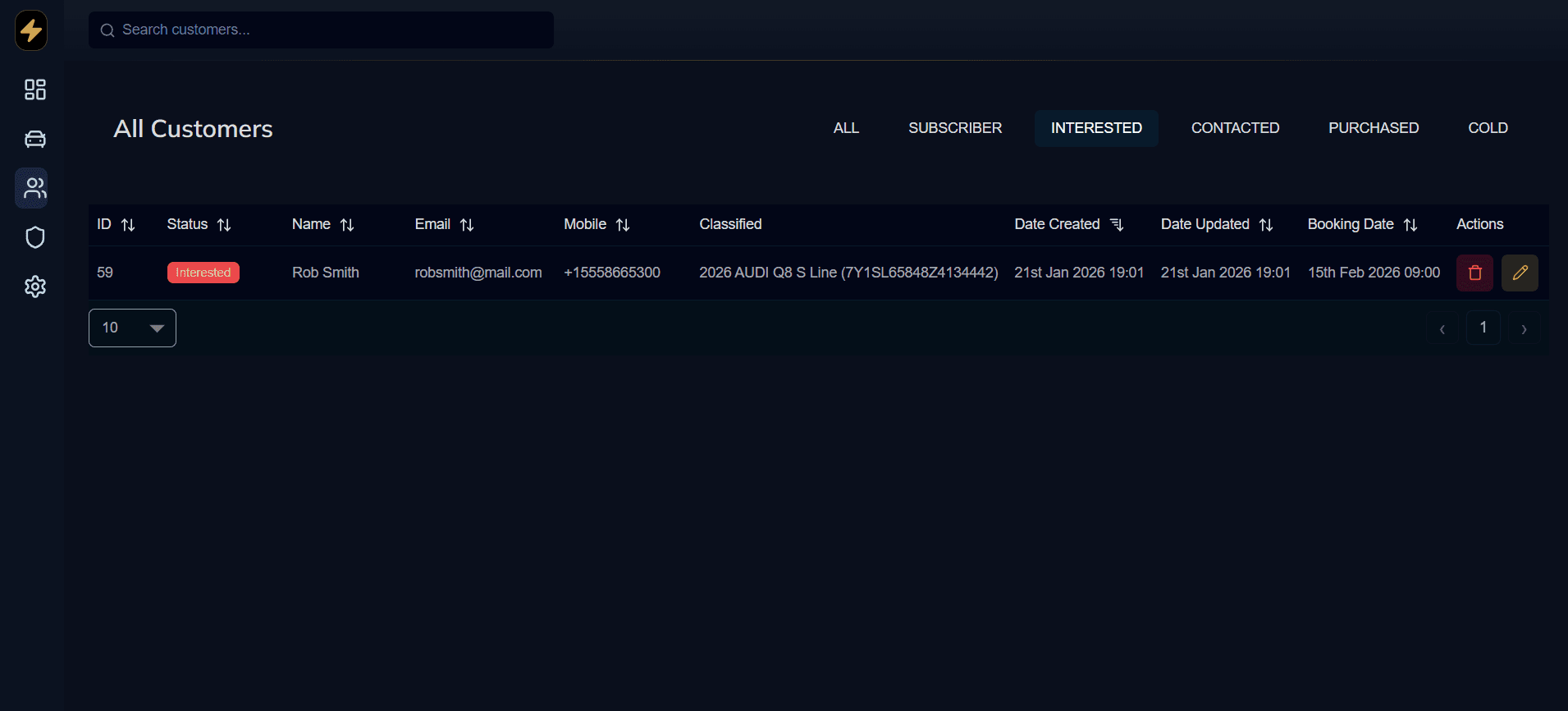 Admin customers and leads management